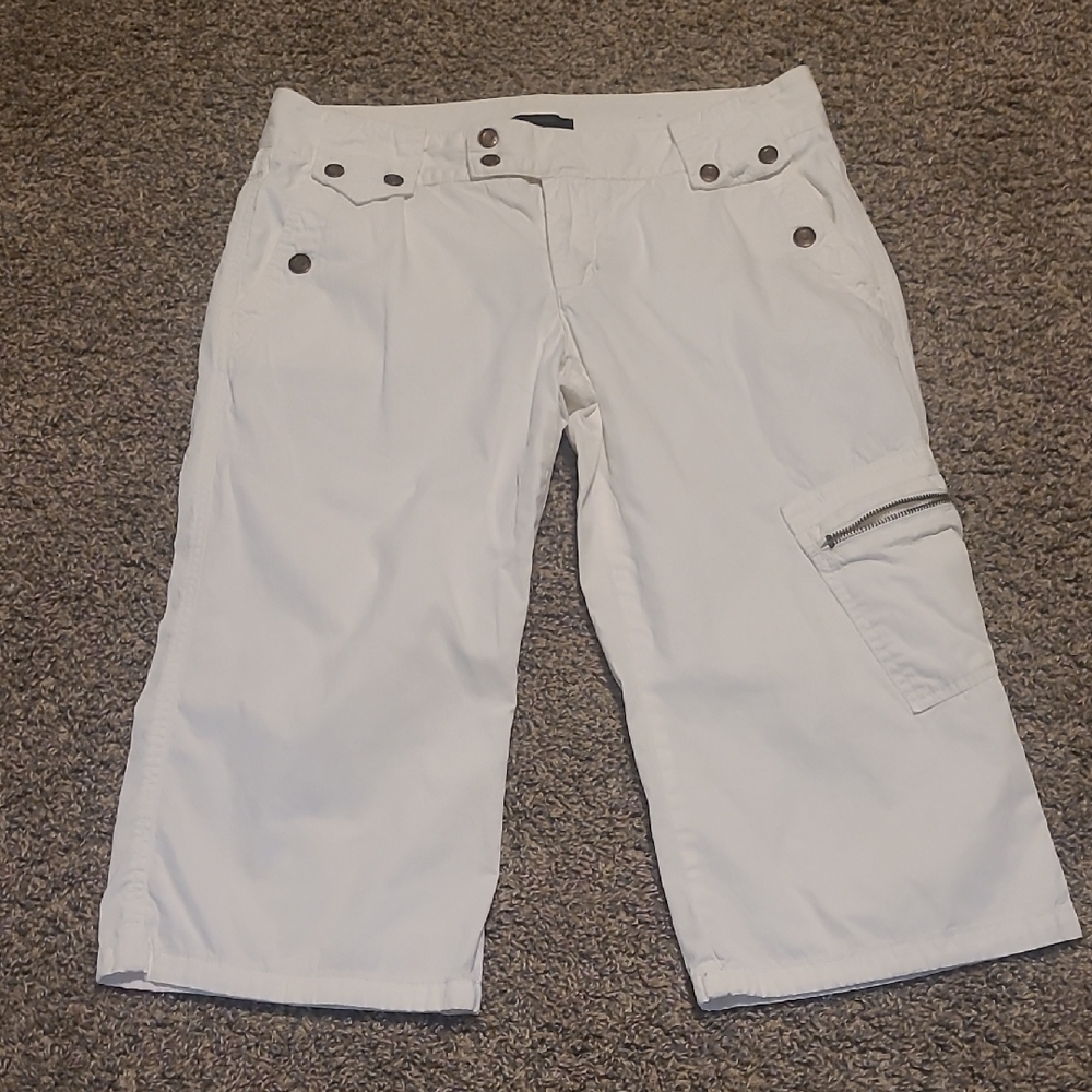 Express White Capri Pant, Size 10, Front Pockets, Cotton Spandex Blend Y2K